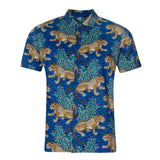 Men's Blue Leopard Print Cuban Shirt