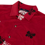 Men's Red Embroidered Butterfly Cuban Shirt