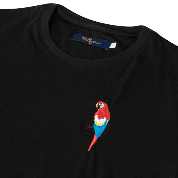 Unisex Black T-shirt with Parrot Embroidery
