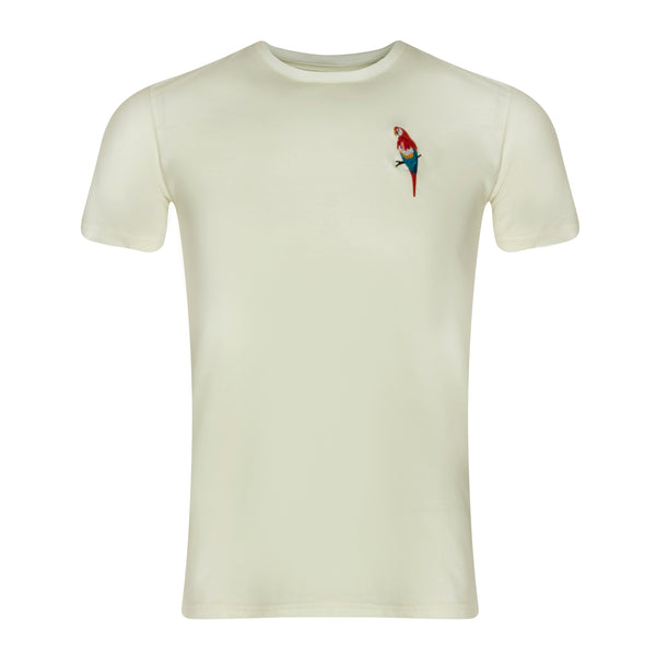 Unisex Off-white T-shirt with Parrot Embroidery