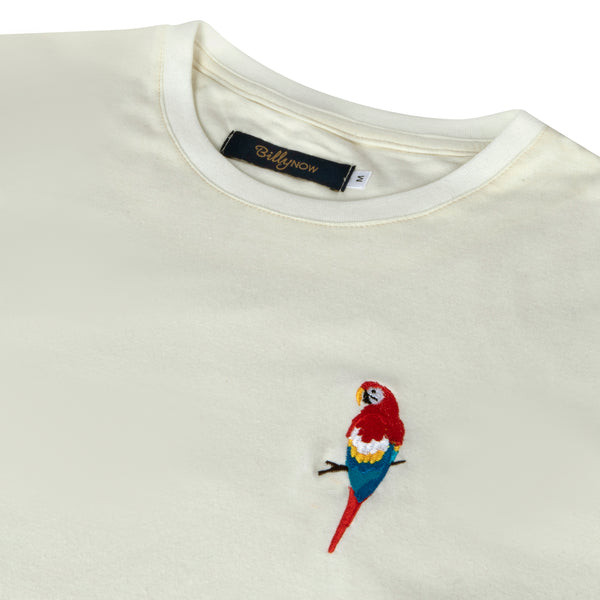 Unisex Off-white T-shirt with Parrot Embroidery