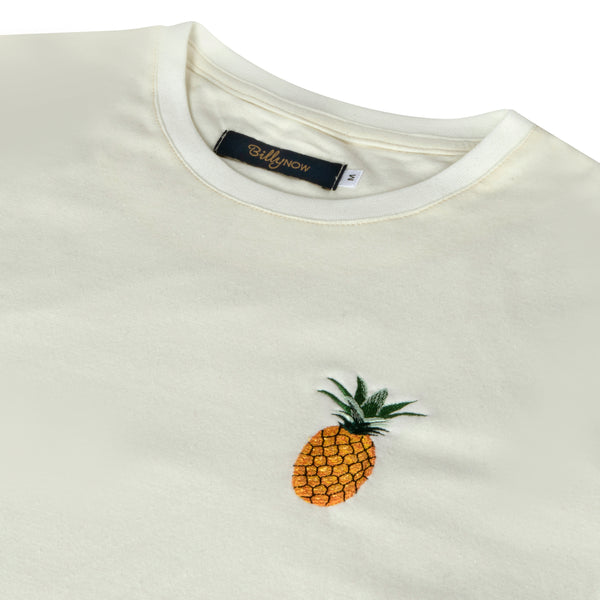 Unisex White T-Shirt with Pineapple Embroidery