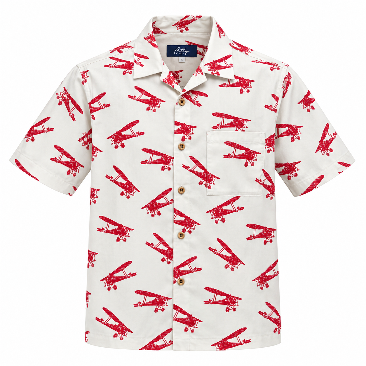 Men's Cuban Red Retro Aeroplane short sleeve Cuban shirt