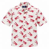 Men's Cuban Red Retro Aeroplane short sleeve Cuban shirt