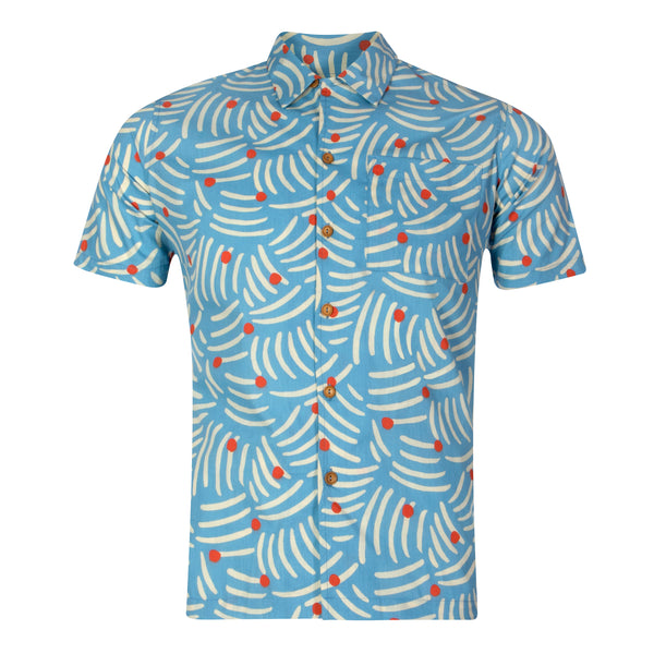 Men's Blue/Orange Japanese Shape Cuban Shirt