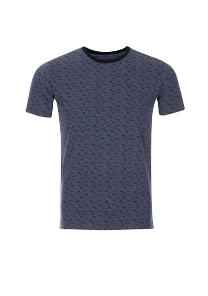 Indigo melange shark print t-shirt